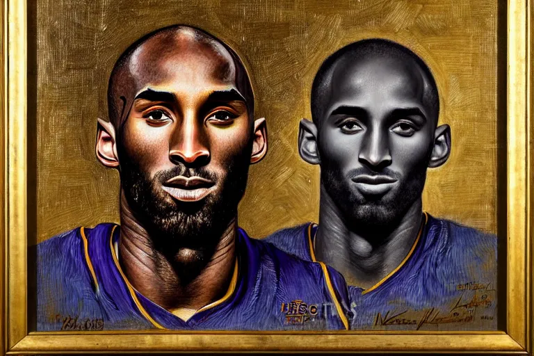 Image similar to portrait of kobe bryant with detailed, textured skin and piercing eyes, by nikolay makovsky