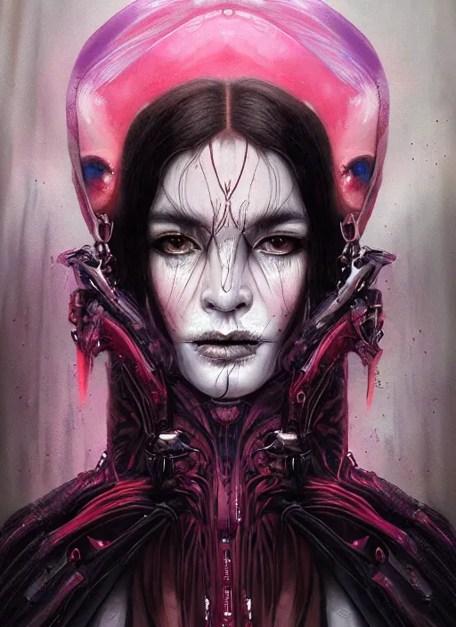 Image similar to portrait of a female half-demon half-angel, full character, 8k ,by tristan eaton,Stanley Artgermm,Tom Bagshaw,Greg Rutkowski,Carne Griffiths, Ayami Kojima, Beksinski, Giger,trending on DeviantArt,face enhance,hyper detailed,minimalist,cybernetic, android, blade runner,full of colour