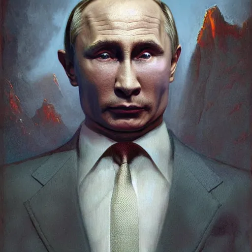 Image similar to vladimir putin is anthropomorphic goat hybrid, face of putin macabre, horror, by donato giancola and greg rutkowski and wayne barlow and zdzisław beksinski, digital art