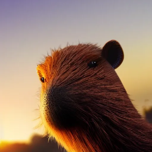 Prompt: a closeup photorealistic photograph of a knitted cute Capybara wearing stylish sunglasses, dressed in a beanie cap and riding on a motorcycle in Hollywood at sundown. Palm trees in the background. This 4K HD image is Trending on Artstation, featured on Behance, well-rendered, extra crisp, features intricate detail and the style of Unreal Engine.