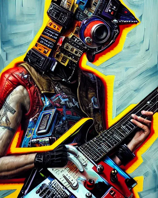 Image similar to a portrait of an anthropomorphic cyberpunk falcon shredding an electric guitar by sandra chevrier, by jon foster, detailed render, tape deck, epic composition, cybernetics, 4 k realistic, cryengine, realistic shaded lighting, sharp focus, masterpiece, by enki bilal