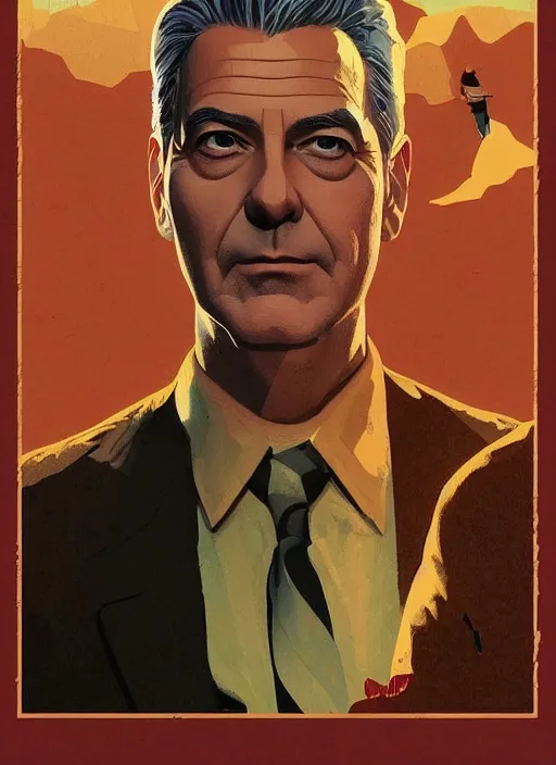 Prompt: Twin Peaks poster artwork by Artem Chebokha, Michael Whelan and Tomer Hanuka, Rendering of Dr. George Clooney, full of details, by Makoto Shinkai and thomas kinkade, Matte painting, trending on artstation and unreal engine