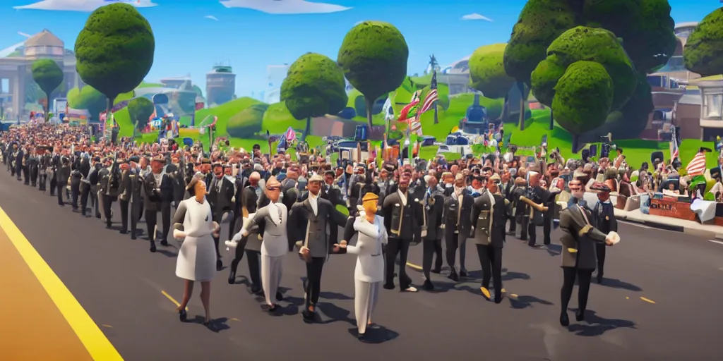 Image similar to john f kennedy parade recreated in fortnite