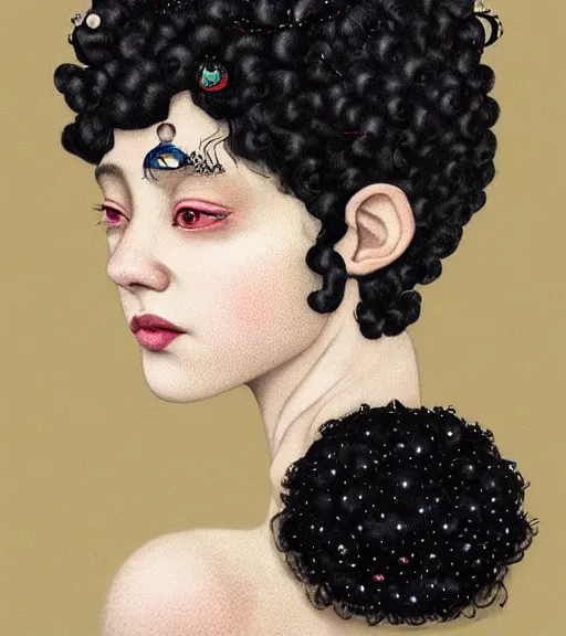 Prompt: beautiful girl, short black curly hair, round face : : by martine johanna and simon stalenhag and chie yoshii and casey weldon and guillermo del toro : : lake : : ornate, dynamic, particulate, rich colors, intricate, elegant, highly detailed, centered, artstation, smooth, sharp focus, octane render, 3 d