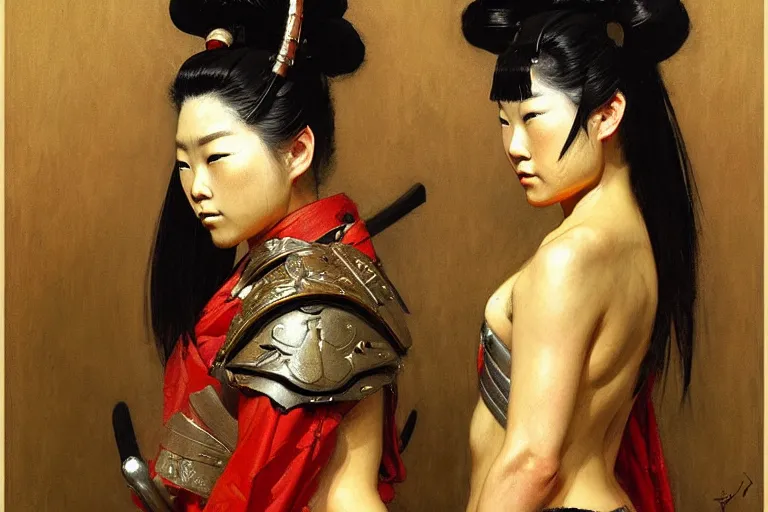 Prompt: female samurai painting by gaston bussiere, craig mullins, j. c. leyendecker, tom of finland,