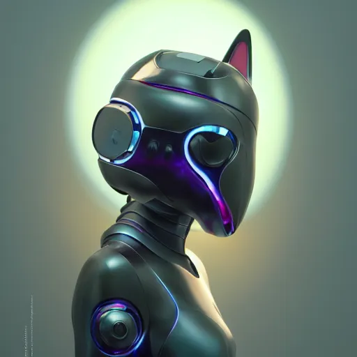 Prompt: product photo of a futuristic stylized pet robot, kitten puppy teddy mix, super cute robot face, big eyes small mouth, by artgerm and greg rutkowski and marc newson, alphonse mucha, zaha hadid, side view, volumetric light, detailed, octane render, midsommar