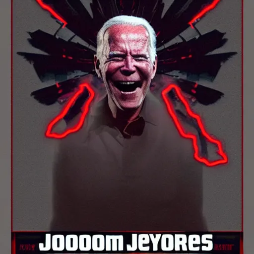 Image similar to Doom horror furious glowing red eyes biden