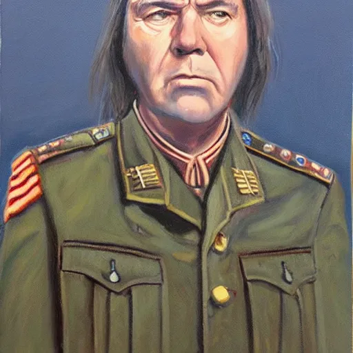 Image similar to “Oil painting of Neil Young as a World War 1 general, 4k”