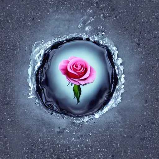 Image similar to animation of a rose melting into a puddle, detailed