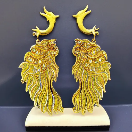 Image similar to jewelry design, jewelry display, earrings with phoenix decoration