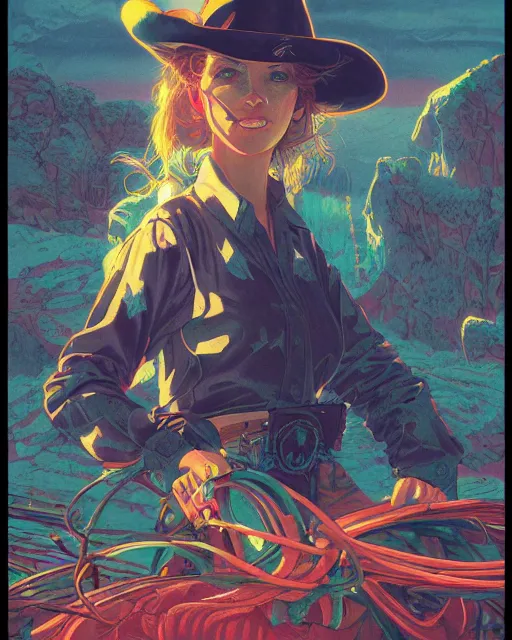 Image similar to a cowgirl, midshot single subject, art poster, ambient lighting, detailed, by ayami kojima, makoto shinkai, kilian eng