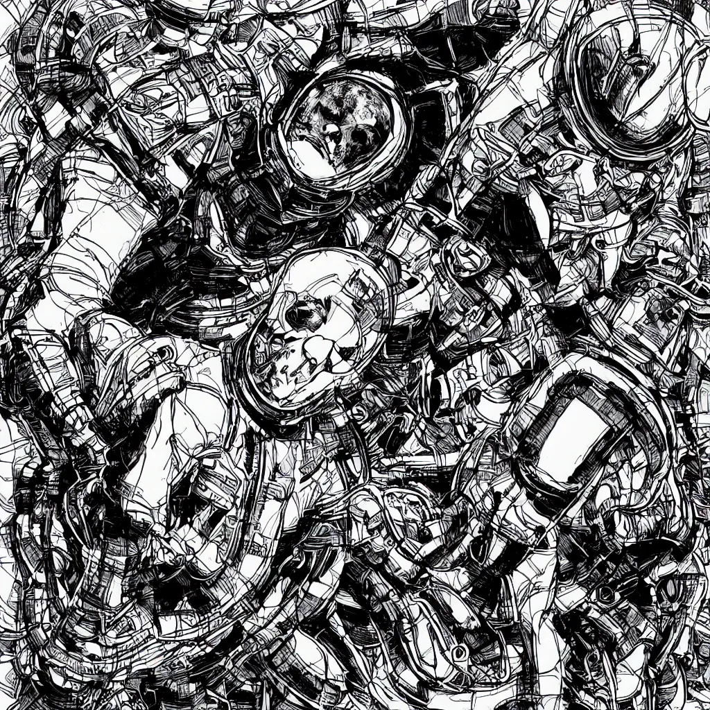 Image similar to cosmonaut skeleton tearing his space suit off laurie greasley masterpiece hyper realism, intricate detail, extremely detailed