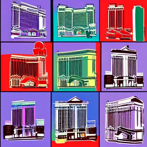 Image similar to a screen print of a photo of las vegas in style of andy warhol