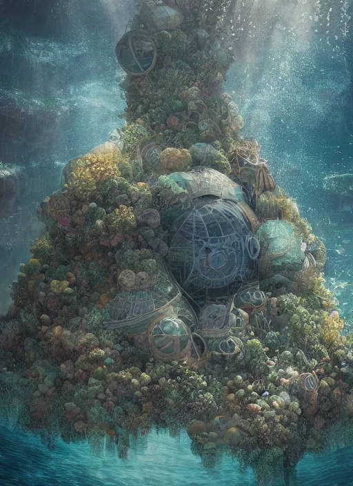 Prompt: masterpiece artwork of a underwater dome inside the wild sea, au naturel, hyper detailed, digital art, trending in artstation, cinematic lighting, studio quality, smooth render, unreal engine 5 rendered, octane rendered, art style by klimt and nixeu and ian sprigger and wlop and krenz cushart