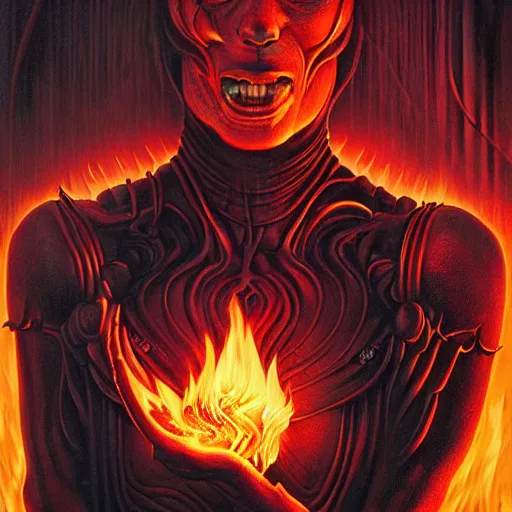 Prompt: doom demon giger portrait, fire and flame, Pixar style, by Tristan Eaton Stanley Artgerm and Tom Bagshaw.