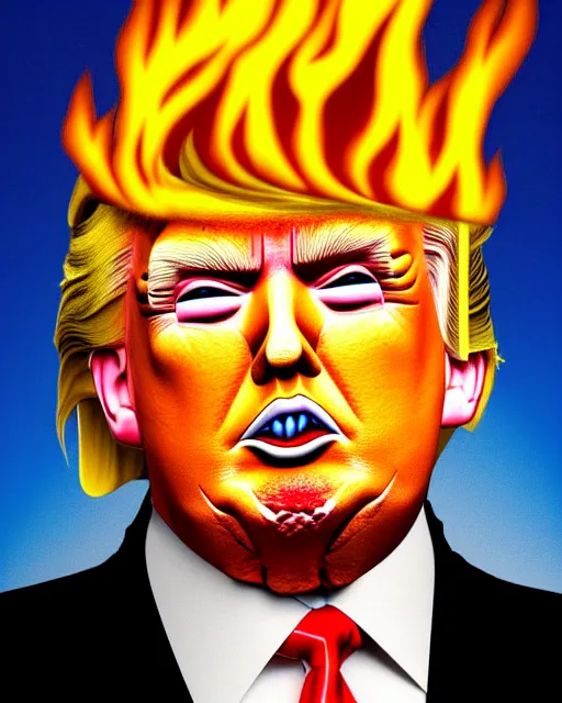 Prompt: portrait of donald trump with eyebrows on fire, ultra detailed, hyperrealism, trending on artstation, 8 k 4 d