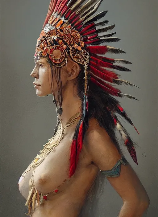 Image similar to gorgeous redskin woman wearing headdress, intricate, elegant, highly detailed, artstation, concept art, smooth, sharp focus, illustration, art by stefan kostic and greg rutkowski