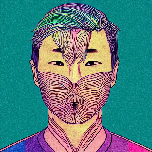 Image similar to the head of a handsome korean man partially made of rainbows, an ultrafine detailed illustration by james jean, final fantasy, intricate linework, bright colors, behance contest winner, vanitas, angular, altermodern, unreal engine 5 highly rendered, global illumination, radiant light, detailed and intricate environment