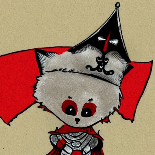 Image similar to cute little anthropomorphic foxy knight wearing a cape and a crown