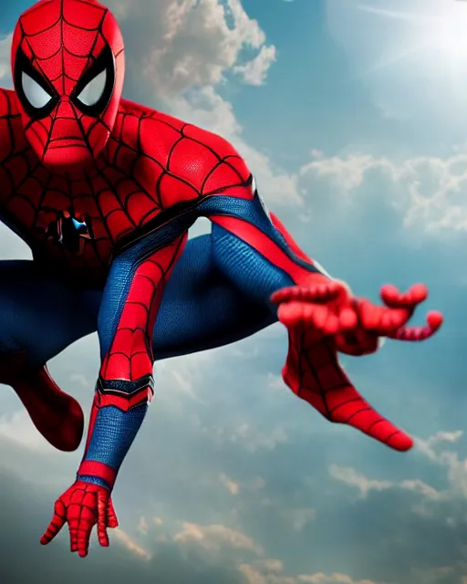 Image similar to spider-man in a red cowboy hat, character poster, dramatic lighting, atmospheric dust, lens flare