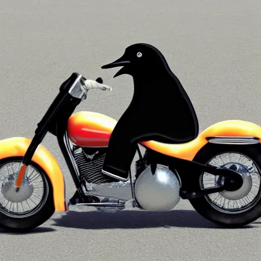 Image similar to pinguin on a Harley Davidson on the road, funny picture