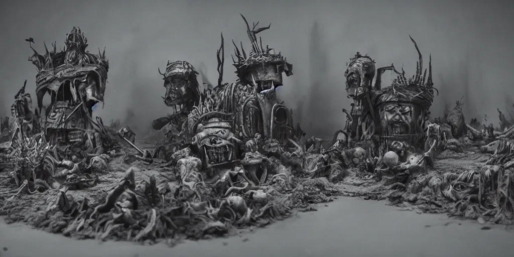 Image similar to the war between worlds extremely detailed claymation art, dark, moody, foggy