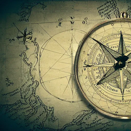 Old Simple Fictional Map On A Table, Compass, 