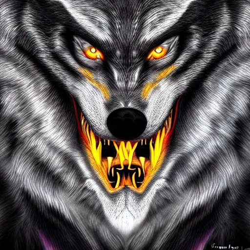 Image similar to a portrait of a scary snarling werewolf with sharp fangs and claws that is howling at the moon, highly detailed, digital photo, hdri, by christopher bretz and john carpenter, vivid colors, high contrast, 8 k resolution, intricate, photorealistic, smooth, psychedelic color scheme, concept art, award winning, cg society contest winner