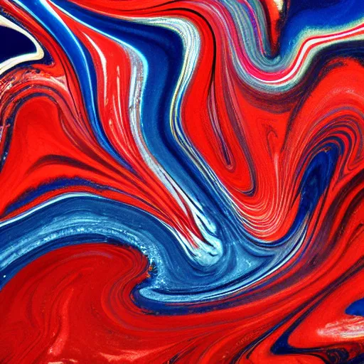 Image similar to wet paint marbling, red and blue duotone