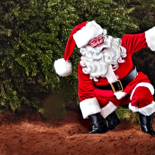 Image similar to Santa escaping from his coffin in the ground