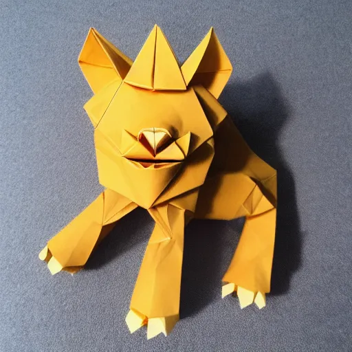 Prompt: origami of a lion, masterfully crafted and folded origami figure