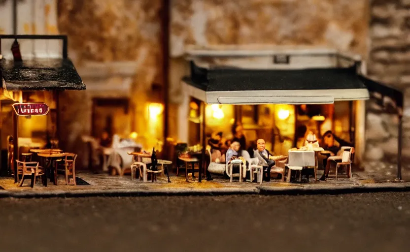 Prompt: mini cafe diorama macro photography, ambient, atmospheric photograph