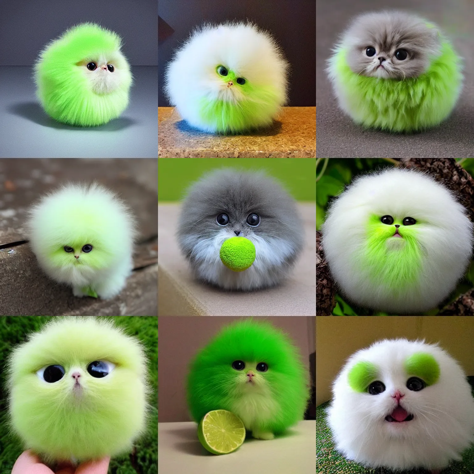 Image similar to lime colored cute puff ball with adorable face