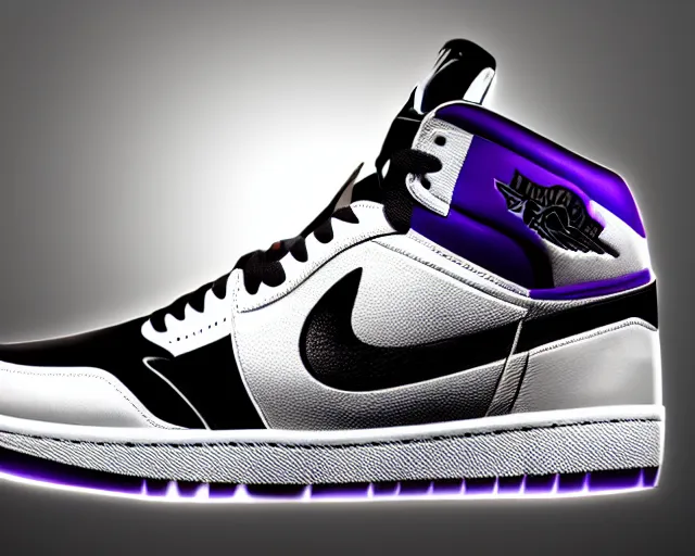 Image similar to 3D render of mid height air jordan sneakers with a portrait of the joker, cinematic, studio lighting, award winning, highly detailed, 4k, hd, sharp