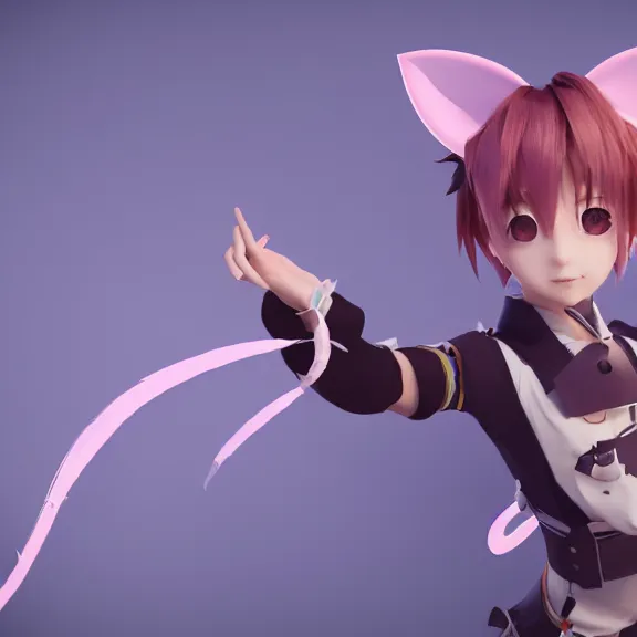 Prompt: 3D render of a cute anime boy with cat ears and tail, fantasy artwork, fluffy, mid-shot, award winning, hyper detailed, very very very beautiful, studio lighting, artstation, unreal engine, unreal 5, 4k, octane renderer