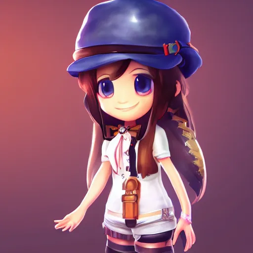 Prompt: female explorer mini cute girl, adoptable, highly detailed, rendered, ray - tracing, cgi animated, 3 d demo reel avatar, style of maple story and aura kingdom, maple story indiana jones, cool clothes, soft shade, soft lighting, portrait pose