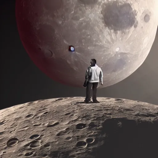 Image similar to Lex Fridman on a moon, digital art, 8k, super realistic,