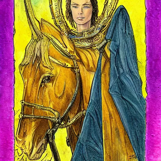 Image similar to jeanne d'arc in the style of william blake, terese nielsen, steve argyle