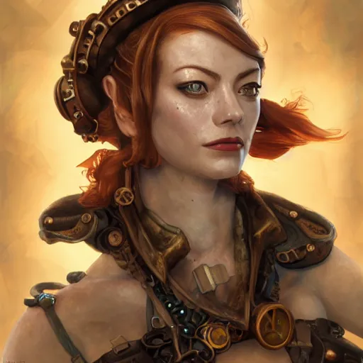 Image similar to underwater steampunk pirate portrait of emma stone, hyper detailed, digital art, trending in artstation, cinematic lighting, studio quality, smooth render, unreal engine 5 rendered, octane rendered, art style by klimt and nixeu and ian sprigger and wlop and krenz cushart.