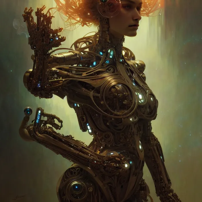 Image similar to organic cyborg, diffuse lighting, fantasy, intricate, elegant, highly detailed, lifelike, photorealistic, digital painting, artstation, illustration, concept art, smooth, sharp focus, art by john collier and albert aublet and krenz cushart and artem demura and alphonse mucha