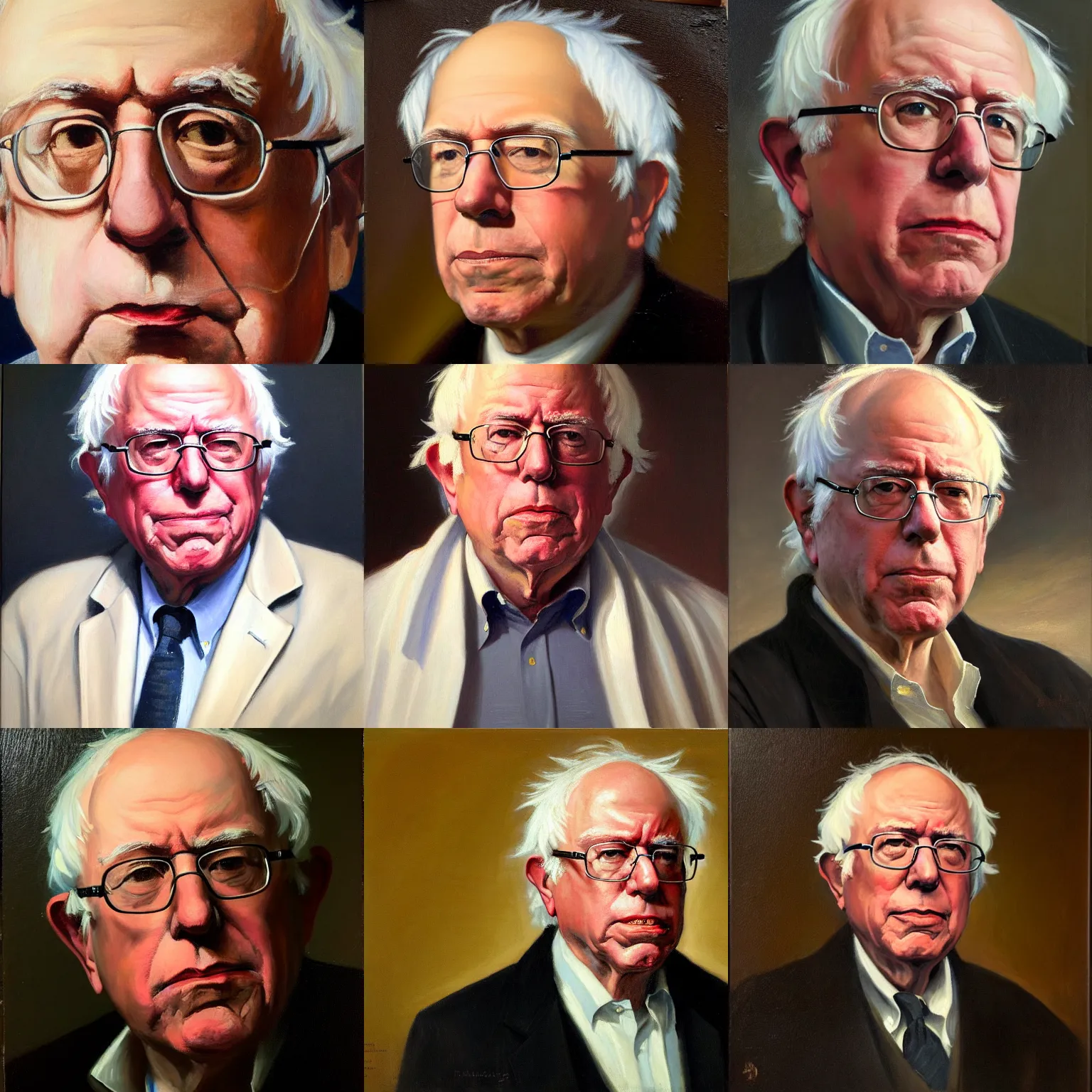 Prompt: facial portrait of president bernie sanders, oil on canvas by william sidney mount - 1 7 9 2, trending on artstation