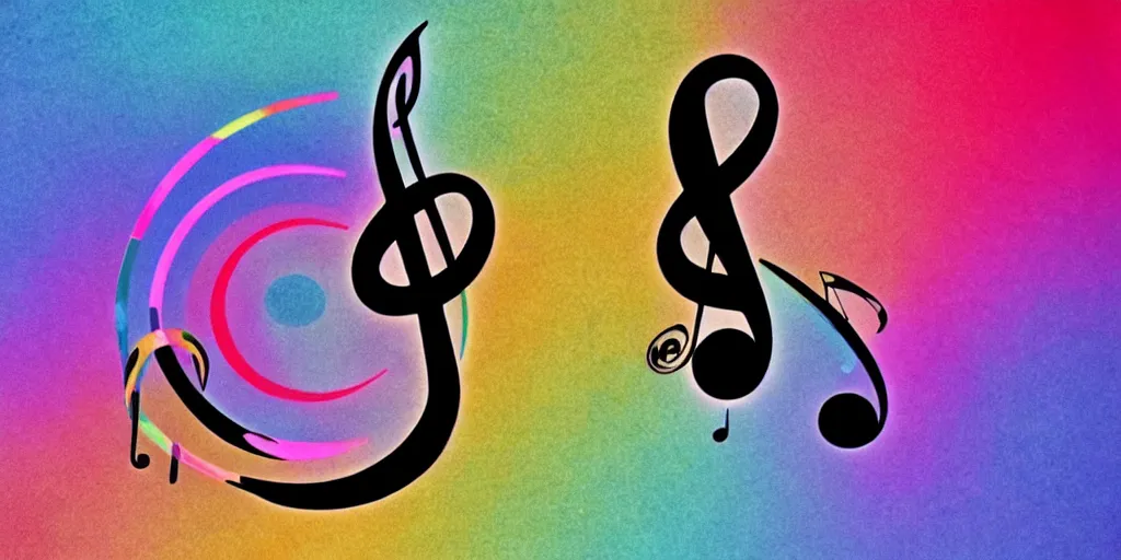 Image similar to a treble clef staff of complex musical notes and orchestral notation flowing from a prism pastel rainbow, comic book panel background, pink and grey muted colors, faded grey muted pastel colors, in the style of Pink Floyd Dark Side of the Moon