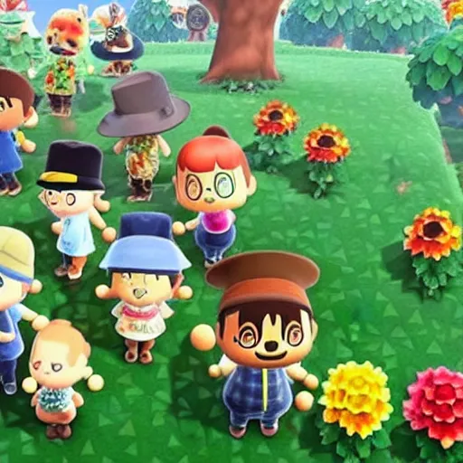 Image similar to village from animal crossing going on a shooting rampage