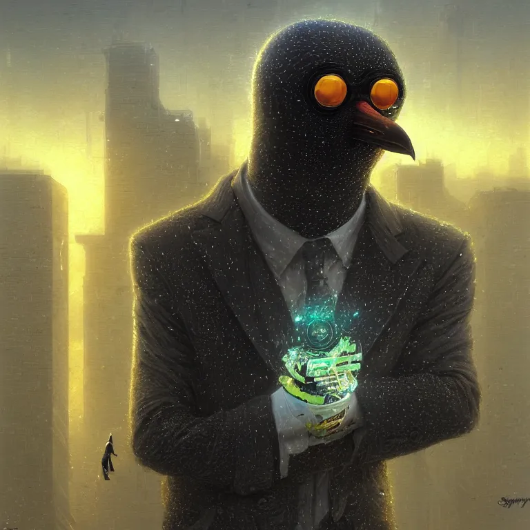 Image similar to A solarpunk very highly detailed Anthropomorphic cybertronic penguin wearing sport suit with very highly detailed face on the street of a very highly detailed solarpunk city digital impressionism art by Greg Rutkowski and Josan Gonzalez, highly detailed, digital concept art, Volumetric natural light, sharp focus, Golden Ratio illustration, realistic concept art by Stephen Hickman and James Gurney and Hiromasa Ogura Ghost in the Shell rendered in VRAY, From the distance