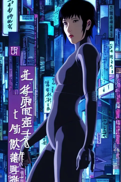 Image similar to long shot from the film ghost in the shell, style of yoshii chie, cinematic, highly detailed