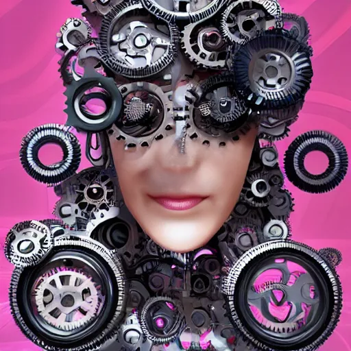 Prompt: a female cyborg made of cogs and clocks, dancing, ultra detailed, vaporwave