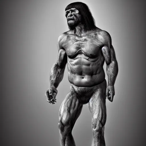 Prompt: photograph of a muscular neanderthal