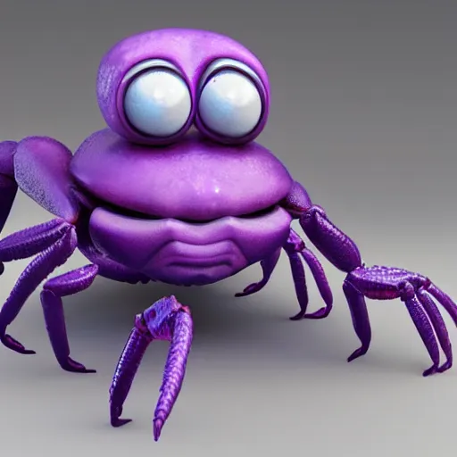 Prompt: full body purple alien crab creature with a lot of legs and many eyes and long nose detailed photo realistic cute 3d render