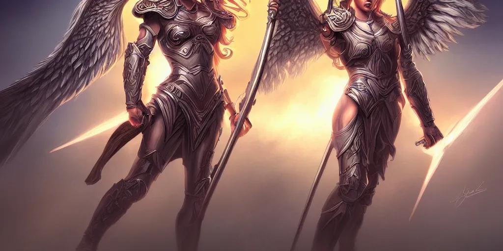 Image similar to female angel warrior. digital art, detailed by magali villeneuve