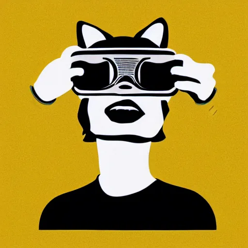 Image similar to cat wearing vr goggles, vaporwave poster illustration, artstation trending